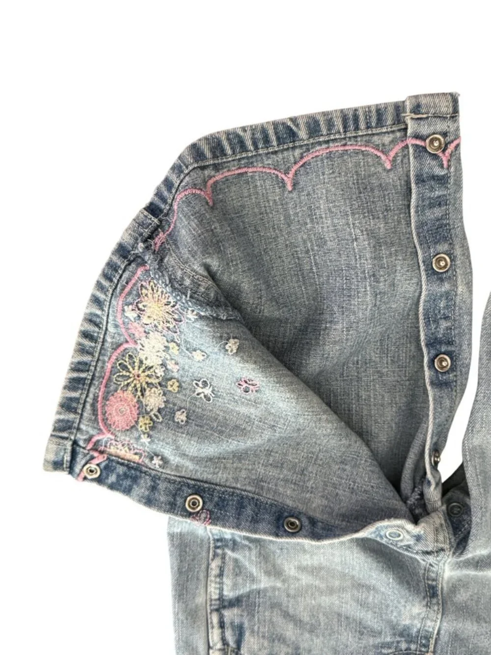 Faded Glory Infant Denim Overalls With Butterfly & Floral Embroidery 12 month